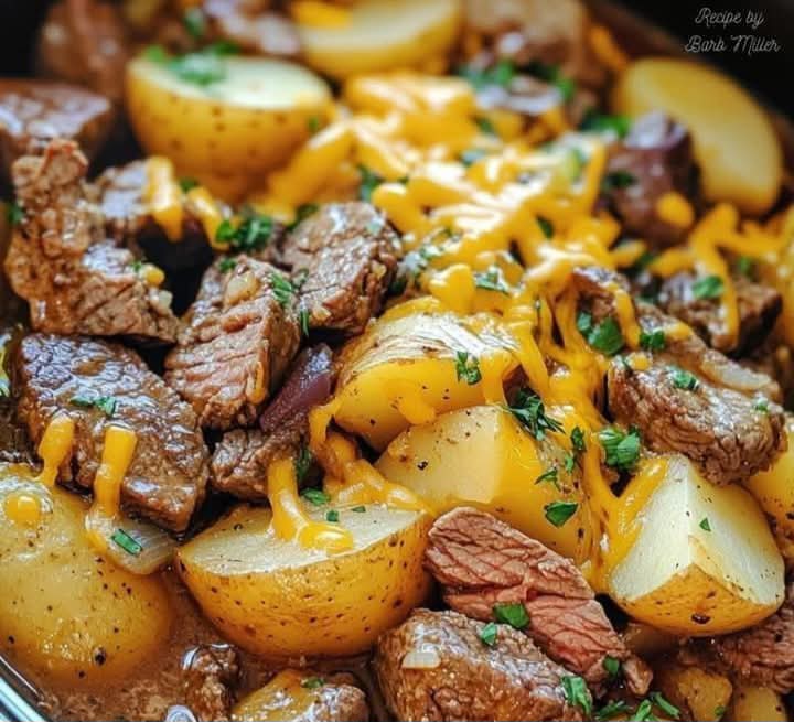 Crockpot Loaded Steak and Potato Bake