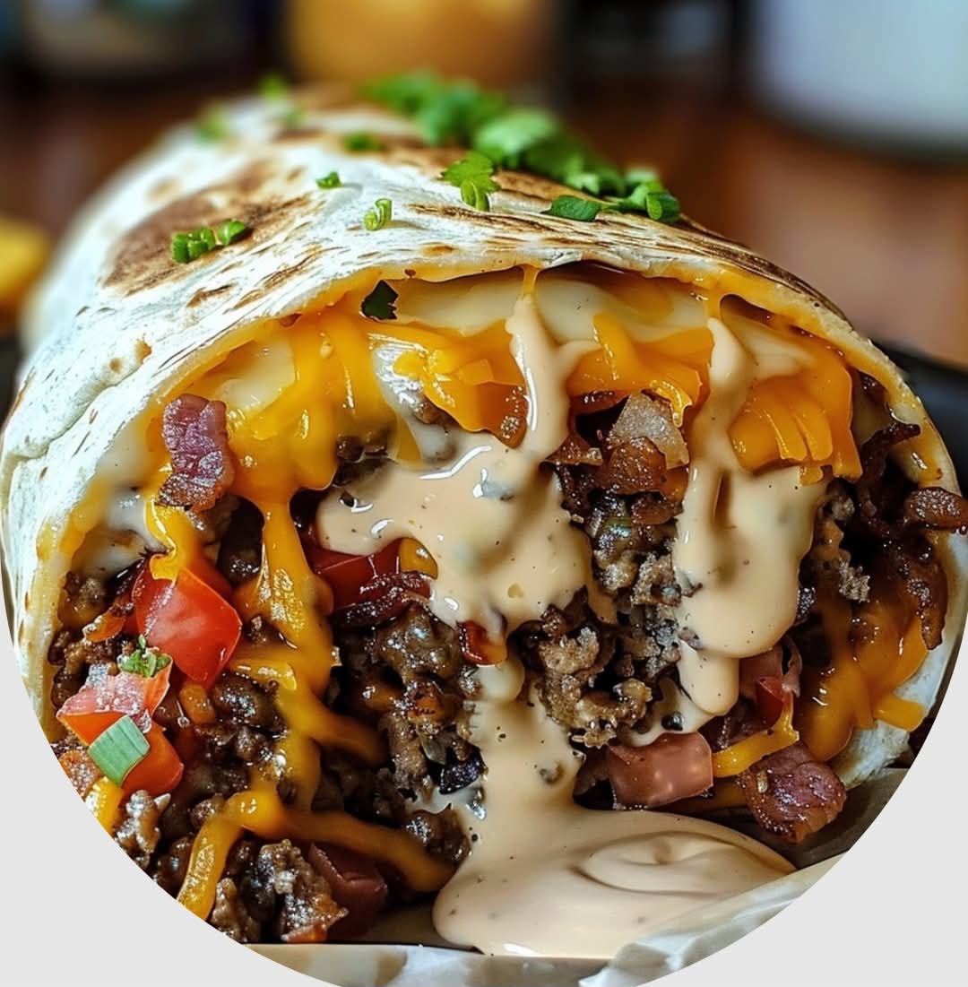 Loaded Bacon Cheeseburger Burrito with a Creamy Cheese Finish