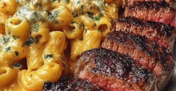 Garlic Butter Steak Bites with Cheesy Mozzarella Rigatoni