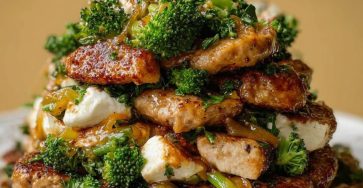 Garlic Chicken with Broccoli and Spinach Stacked Salad 