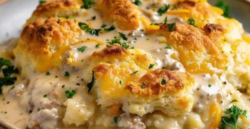 Biscuits & Gravy Hashbrown Casserole
